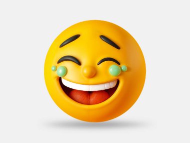 Üç Boyutlu Sevinç Gözyaşları Beyaz Arkaplanda İzole Emoji