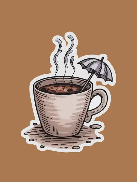 Steam ve Umbrella ile el yapımı kahve fincanı. Klasik Taslak Sanatı