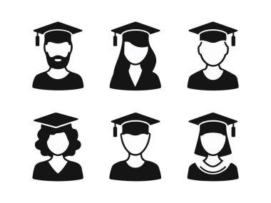 Mezuniyet Cap Simgesi Çizimi. Vektör Öğrenci Avatar İllüstrasyon Koleksiyonu