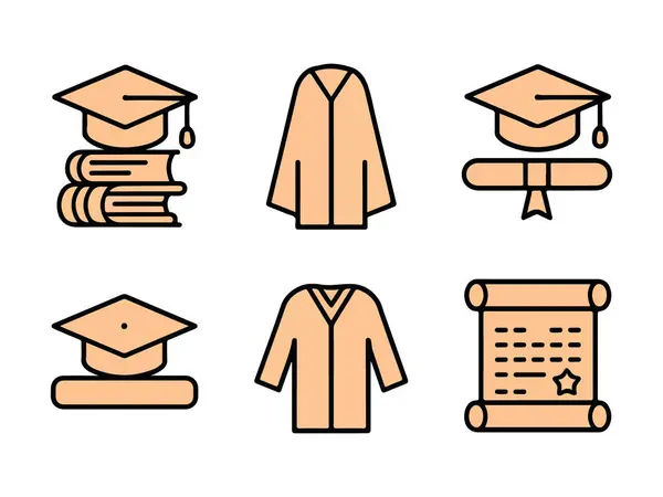 Mezuniyet Simgesi Cap, Gown, Book ve Diploma Sembolleriyle İllüstrasyon Ayarladı