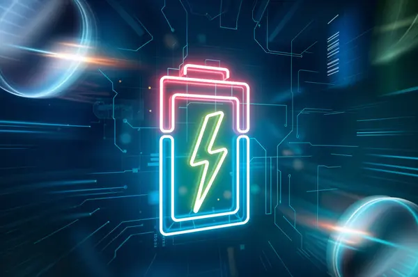 Devre Arkaplanda Geleceğin Parlak Batarya Simgesi