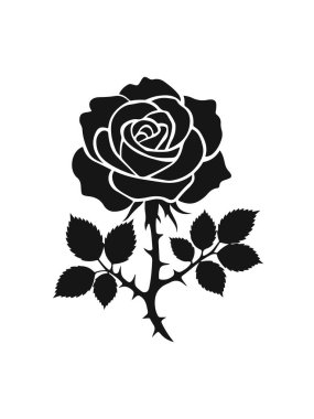 Çiçek Tasarımları için Asgari Tek Renk Biçimli Zarif Siluet Gül Çizimi