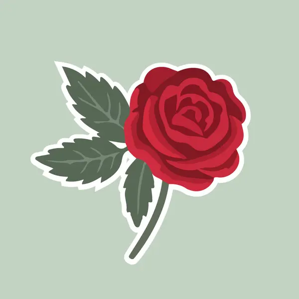 Yeşil Yaprak Etiketi İllüstrasyonlu Kırmızı Gül Çiçeği