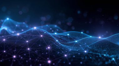 Parlak Ağ Izgarası ve Neon Gradyanlarıyla Gelecekçi Soyut Teknoloji Arkaplanı