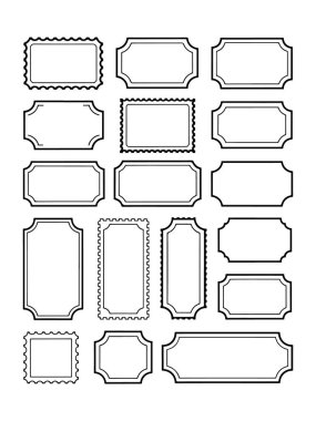 Taslak Vektör Coupon Sınırı Ayarlandı. Etiket, Fiş ve Pul Tasarımı için Vintage Bilet Çerçeve Koleksiyonu