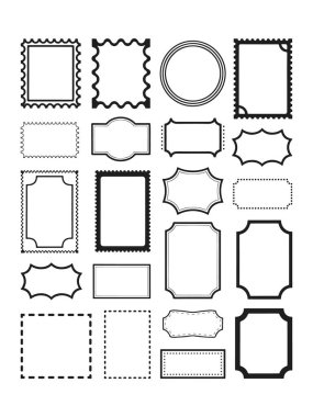 Taslak Vektör Coupon Sınırı Ayarlandı. Etiket, Fiş ve Pul Tasarımı için Vintage Bilet Çerçeve Koleksiyonu
