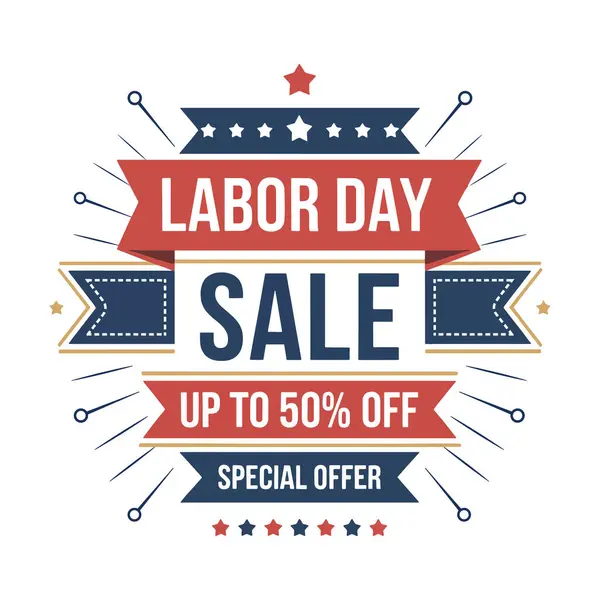 Düzenlenebilir Çalışma Günü İndirimli Metin ve Reklam ve Pazarlama İçin Vatansever Elementlerle Sancak Vektörü İllüstrasyonu