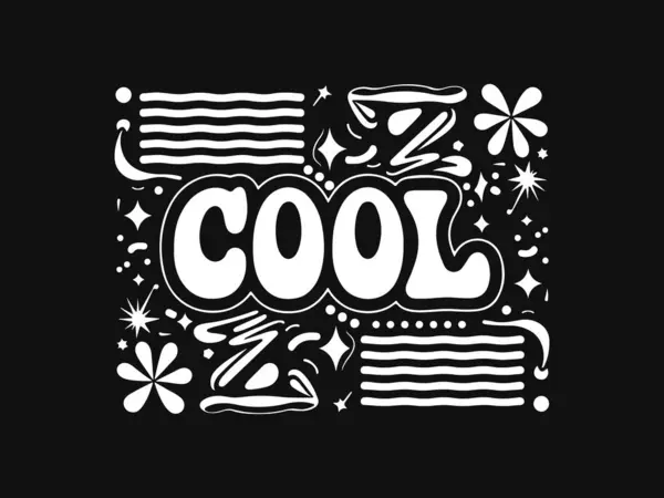 Retro Cool Typography T-Shirt Tasarım Vektörü Komik Harfler ve Kara Arkaplanda Soyut Doodle Elementleri