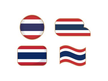 Tayland Bayrak Vektörü Simgesi Ayarlandı. Kırmızı, beyaz ve mavi renklerde Tayland Ulusal Bayrağı 'nın birden fazla şekli ve stili. Bağımsızlık Günü, Seyahat ve Kültürel Temalar İçin Vatansever Semboller