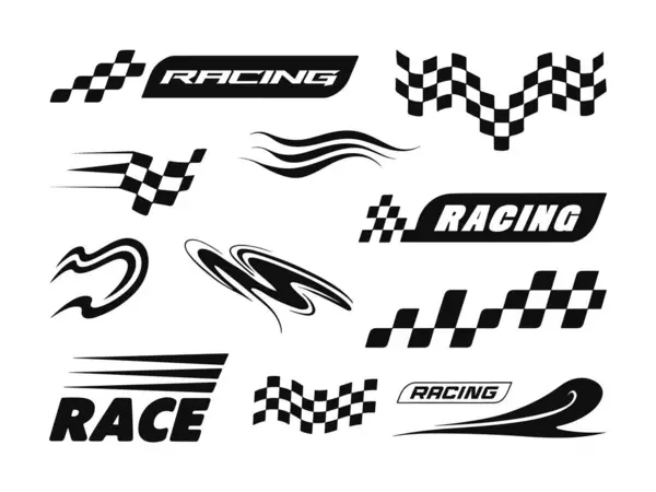 Yarış Otomobili Vektör Seti, Araç Dekor Grafikleri, Hız Hattı Sanat Şablonları, Otomatik Etiketler ve Spor Araba Dekorasyonu için Damalı Bayrak Motorsporu Tasarım Elementleri