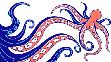 Ahtapot Vektör İllüstrasyonu, Deniz Hayvanları Çizimi, Denizaltı Dokunaçları, Sualtı Okyanusu Yaşamı Grafik Tasarımı, Yazdırma ve Dijital Kullanım İçin Dekoratif Denizcilik Yaratığı Silüeti