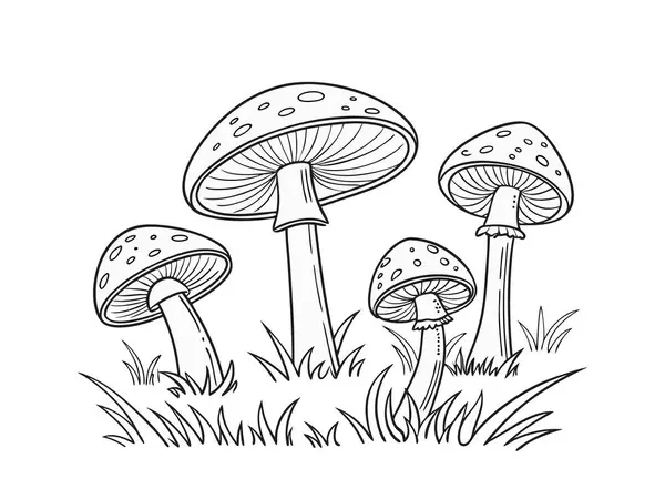 El çizimi mantar çizimi illüstrasyon vektörü, sineklik mantarı tırpanı, botanik orman mantarı çizimi, doğa tasarımı için zehirli mantar çizimi