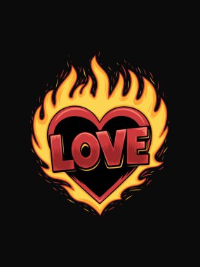 Ateşli vektör illüstrasyonunda aşk, sevgililer günü için romantik tutku tasarımı, düğün, dövme, tişört baskısı, çıkartmalar, posterler ve dijital sanat eserleri.