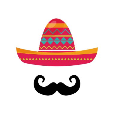 Bıyıklı Meksikalı şapkası. Vektör Grafikleri