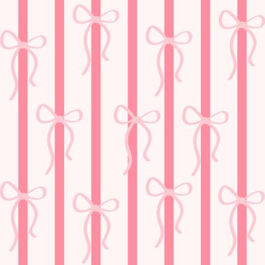 Çizgili arka planda pürüzsüz pembe kurdele desenli, eğimli, modaya uygun estetik desen çizimi