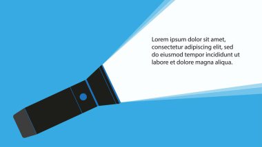 Parlayan el feneri. Komik elektrik fener fikri karalaması. Mesajlı pankart. Vektör grafikleri