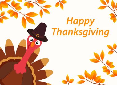 Mutlu Şükran günü kutlama tasarım karikatür Türkiye ve sonbahar yaprakları ile