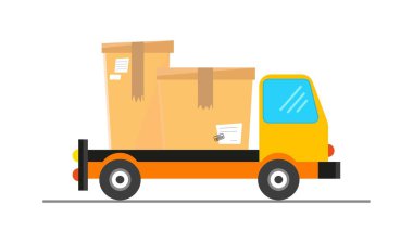 Paketler ve kutular minibüsle teslim edilecek. Vektör grafikleri