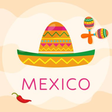 Meksika kültürü. Şapka fötr şapka. vektör