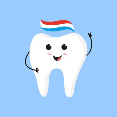 Diş fırçalı bir çizgi film karakteri. Diş konsepti çizimi. Vektör grafiği.