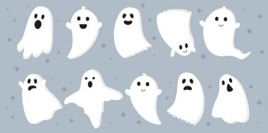 Cadılar Bayramı için bir grup hayalet. Vektör grafikleri