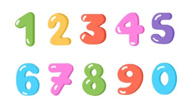 Çocuklar ve tebrik kartları için renkli bir çizgi film seti. Düz biçimli vektör illüstrasyonu