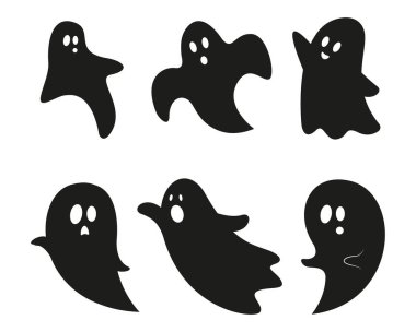 Çizgi film hayaleti. Bir grup hayalet. Cadılar Bayramı Vektörü grafikleri