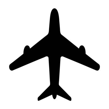 Beyaz arkaplanda siyah bir uçak siluetinin yukarıdan görünüşü