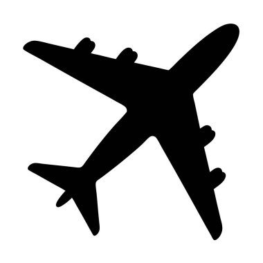 Siyah uçak vektörü beyaz zemin üzerinde gökyüzünde süzülüyor