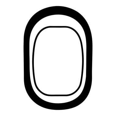 Bir uçak penceresinin sade beyaz arkaplana karşı basitleştirilmiş ana hatları