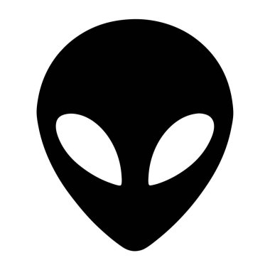 Büyük gözlü, siyah uzaylı kafası dikkatle izleyiciye bakıyor.