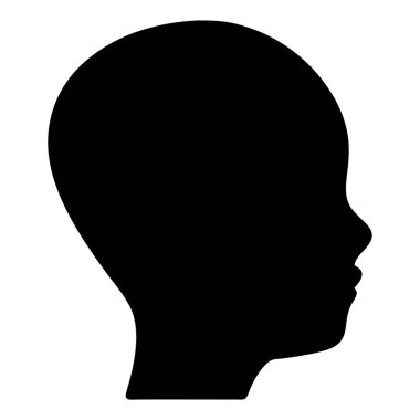 Beyaz arka planda siyah bir çocuk kafası profili var.