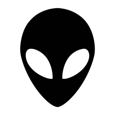 Beyaz arka plandaki klasik siyah uzaylı kafası gizemi ve entrikayı çağrıştırıyor