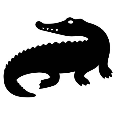 Sayfanın üzerinde yürüyen bir timsahın siyah beyaz silueti