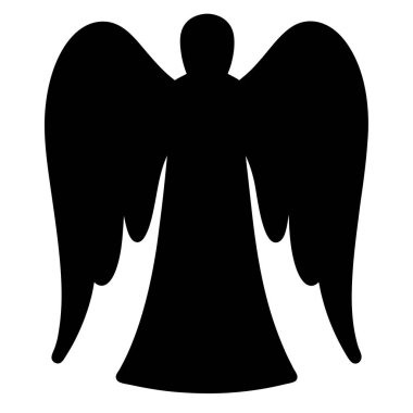 Geniş kanatlara sahip dingin bir meleğin silueti beyaz bir arkaplanda