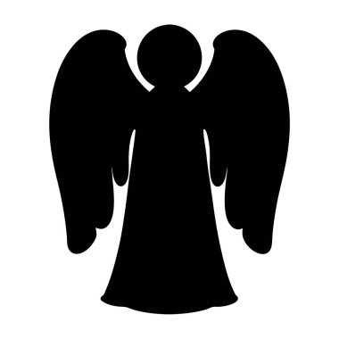 Beyaz Arkaplan 'daki Siyah Koruyucu Meleğin Zarif Silueti