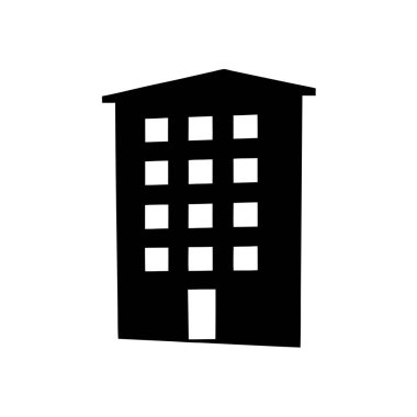 Pencereleri ve kapısı olan çok katlı bir binanın silueti