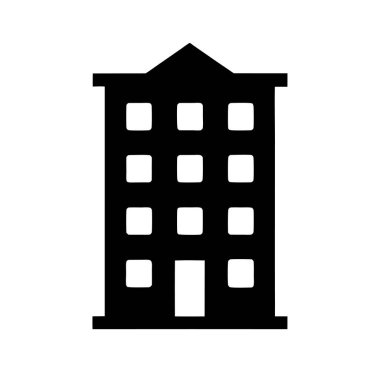 Pencereli modern bir binanın basitleştirilmiş siyah beyaz silueti
