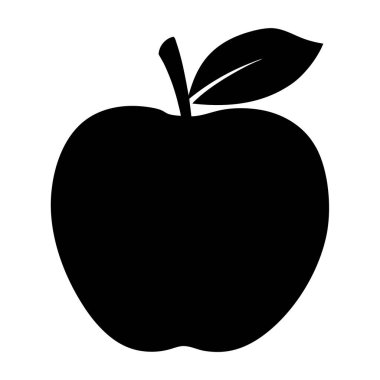 Yapraklı ve saplı taze bir elmanın stilize edilmiş silüeti.