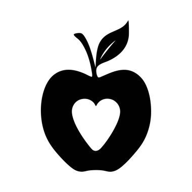 Ortasında kalp olan siyah beyaz bir elma.