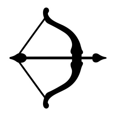 Beyaz arka planda siyah bir ok ve yay silueti.