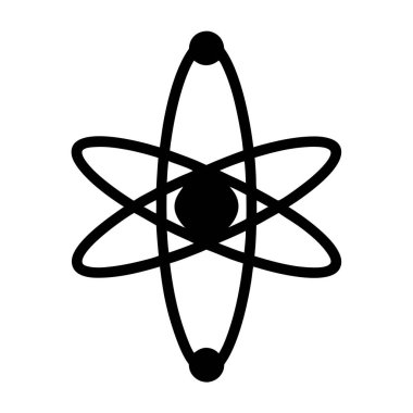 Siyah ve beyaz atom sembolü bilimsel keşif ve bilgiyi temsil ediyor.