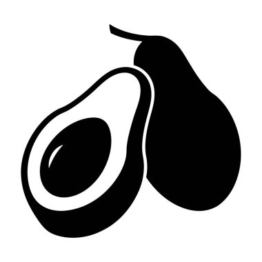 İki avokadonun grafiksel çizimi. Bir tanesi siyah kesilmiş.