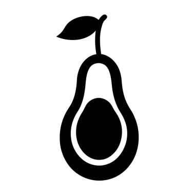 Dilimlenmiş avokadoyla yaprağın basit siyah beyaz simgesi