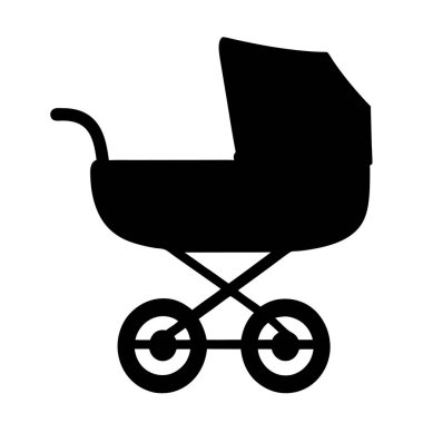 Beyaz Arkaplanda Siyah Siluet Bir Klasik Bebek Arabası İmajı