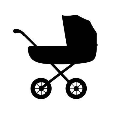 Eski moda bebek arabasının ya da bebek arabasının basit siyah silüeti.
