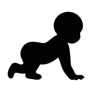 Beyaz arka planda emekleyen bir bebeğin siyah silueti çocukluğu temsil ediyor.