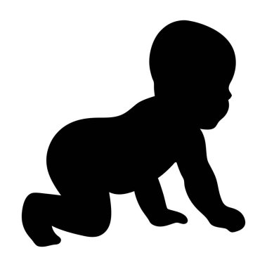 Sürünen bir bebeğin silueti, beyaz bir stüdyonun arka planında izole edilmiş.