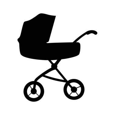 Klasik bir bebek arabasının silueti ya da büyük tekerlekli bir bebek arabası.