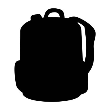 Beyaz arka planda izole edilmiş, genel bir sırt çantasının siyah silueti.